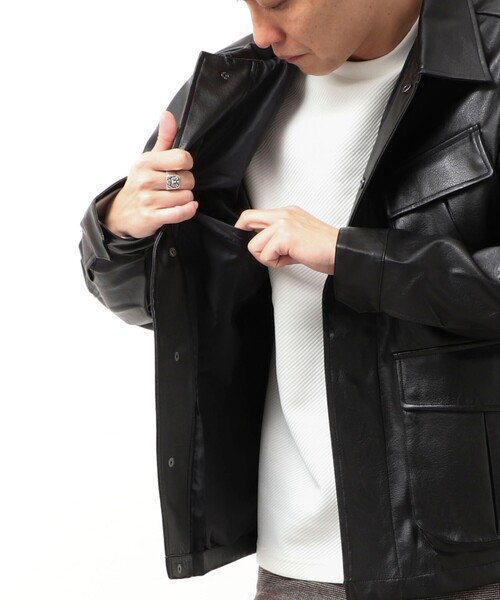 NOLLEY'S LIGHT(ノーリーズライト)の「フェイクレザーファティーグ(ライダースジャケット・メンズ・ブラック・M/L)」の8枚目の写真