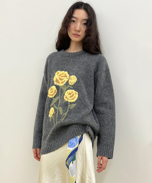 SINOON（シヌーン）の「Rose Garden Pullover Knit (Melange Grey)（ニット/セーター・レディース・グレー・FREE）」の3枚目の写真