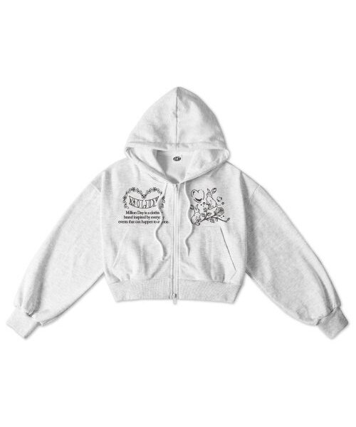 MILLION DAY(ミリオンデイ)の「MILLION LOVE RABBIT Crop Hoodie(パーカー・レディース・グレー/ホワイト・FREE)」の2枚目の写真