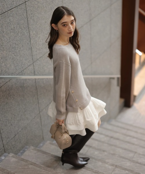 Rirandture（リランドチュール）の「ティアードドッキングチュニックワンピース（ワンピース・レディース・ホワイト/グレイッシュベージュ/ブラック・1/2）」の3枚目の写真