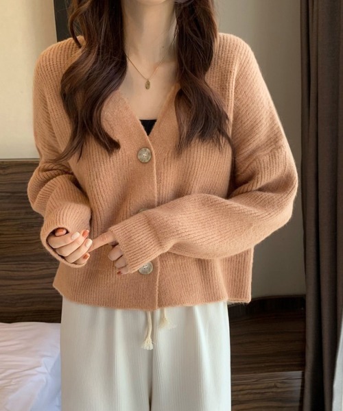 Miniministore(ミニミニストア)の「ニットカーディガン Vネック 長袖秋冬服(ニット/セーター・レディース・グリーン/コーラル/アイボリー/ブルー・FREE)」の4枚目の写真