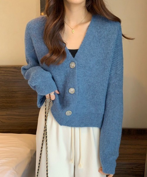 Miniministore(ミニミニストア)の「ニットカーディガン Vネック 長袖秋冬服(ニット/セーター・レディース・グリーン/コーラル/アイボリー/ブルー・FREE)」の3枚目の写真