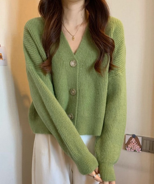 Miniministore(ミニミニストア)の「ニットカーディガン Vネック 長袖秋冬服(ニット/セーター・レディース・グリーン/コーラル/アイボリー/ブルー・FREE)」の5枚目の写真