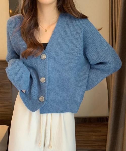 Miniministore(ミニミニストア)の「ニットカーディガン Vネック 長袖秋冬服(ニット/セーター・レディース・グリーン/コーラル/アイボリー/ブルー・FREE)」の7枚目の写真