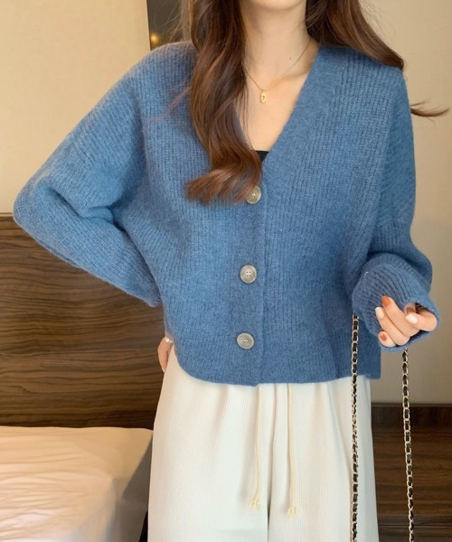 Miniministore(ミニミニストア)の「ニットカーディガン Vネック 長袖秋冬服(ニット/セーター・レディース・グリーン/コーラル/アイボリー/ブルー・FREE)」の8枚目の写真