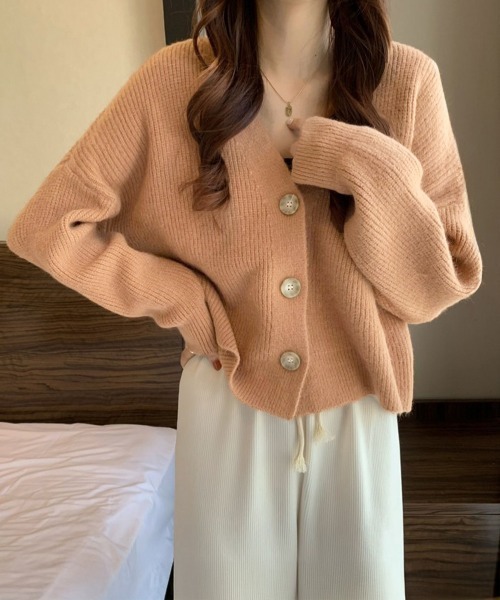 Miniministore(ミニミニストア)の「ニットカーディガン Vネック 長袖秋冬服(ニット/セーター・レディース・グリーン/コーラル/アイボリー/ブルー・FREE)」の10枚目の写真
