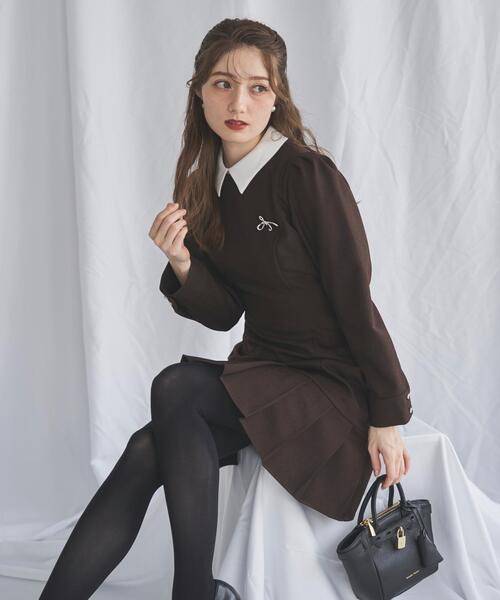 SWINGLE(スウィングル)の「ホワイトカラープリーツミニワンピース(ワンピース・レディース・ダークブラウン/カーキ/ブラック・FREE)」の8枚目の写真