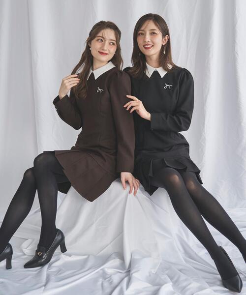 SWINGLE(スウィングル)の「ホワイトカラープリーツミニワンピース(ワンピース・レディース・ダークブラウン/カーキ/ブラック・FREE)」の9枚目の写真