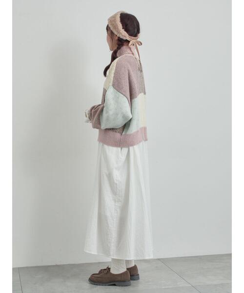 TSUHARU by Samansa Mos2（ツハルバイサマンサモスモス）の「パッチワークスタンドカラーニット（ニット/セーター・レディース・ピンク/レッド・F）」の8枚目の写真