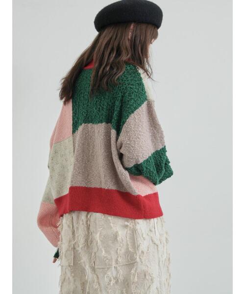 TSUHARU by Samansa Mos2（ツハルバイサマンサモスモス）の「パッチワークスタンドカラーニット（ニット/セーター・レディース・ピンク/レッド・F）」の18枚目の写真