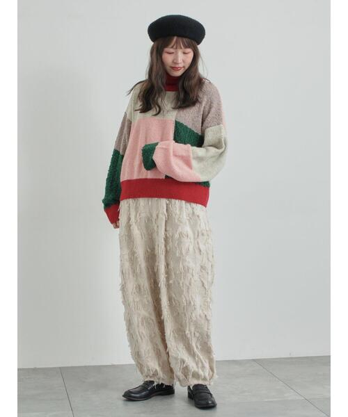 TSUHARU by Samansa Mos2（ツハルバイサマンサモスモス）の「パッチワークスタンドカラーニット（ニット/セーター・レディース・ピンク/レッド・F）」の21枚目の写真