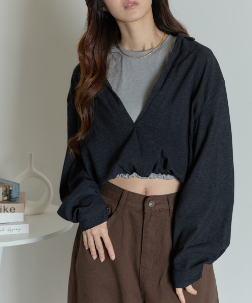 レイヤード風 クロップドトップス（Tシャツ/カットソー）｜VIVID LADY