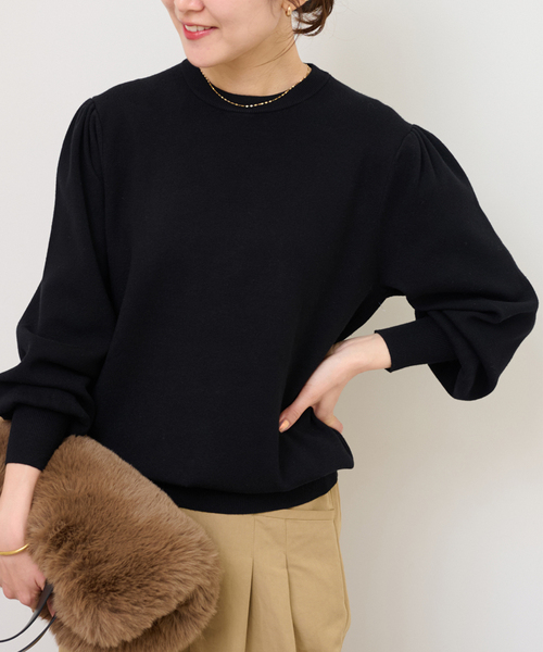 JOURNAL STANDARD relume（ジャーナルスタンダード　レリューム）の「《WEB限定追加2》ウォッシャブルパフスリーブプルオーバー（ニット/セーター・レディース・ブラック・FREE）」の18枚目の写真