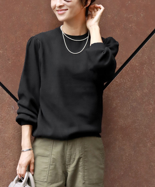 JOURNAL STANDARD relume（ジャーナルスタンダード　レリューム）の「《WEB限定追加2》ウォッシャブルパフスリーブプルオーバー（ニット/セーター・レディース・ブラック・FREE）」の2枚目の写真