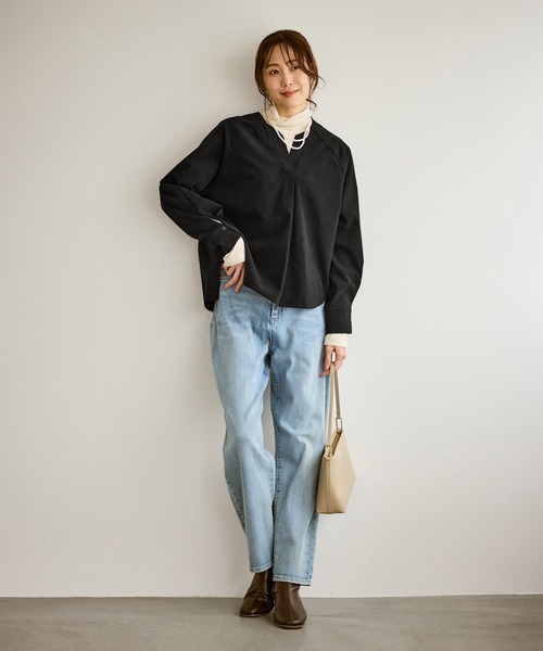 ROPE' PICNIC(ロペピクニック)の「【emur/エミュール】ストレッチ起毛あわせネックブラウス(シャツ/ブラウス・レディース・キナリ/ブルー/ブラック・38)」の9枚目の写真