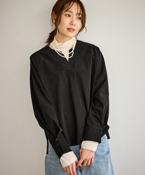 ROPE' PICNIC(ロペピクニック)の「【emur/エミュール】ストレッチ起毛あわせネックブラウス(シャツ/ブラウス・レディース・キナリ/ブルー/ブラック・38)」の10枚目の写真