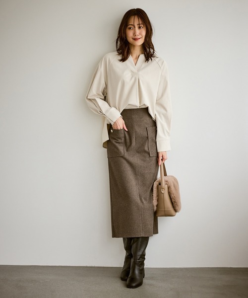 ROPE' PICNIC(ロペピクニック)の「【emur/エミュール】ストレッチ起毛あわせネックブラウス(シャツ/ブラウス・レディース・キナリ/ブルー/ブラック・38)」の14枚目の写真