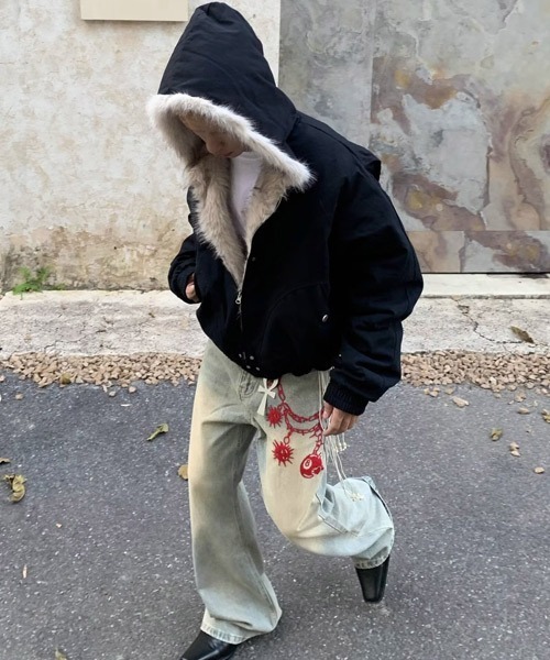 セール】オーバーサイズファーフード付き中綿ブルゾン（ブルゾン