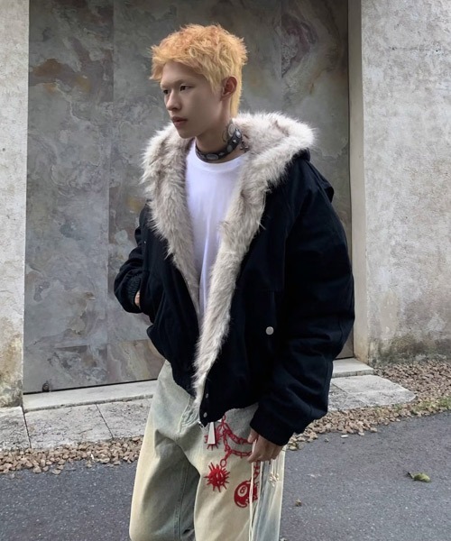 セール】オーバーサイズファーフード付き中綿ブルゾン（ブルゾン