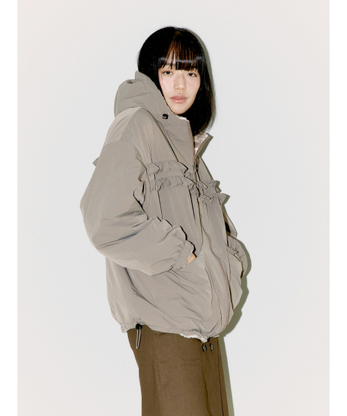 OAFISH(オアフィッシュ)の「REVERSIBLE FRILL HOODED JACKET, BEIGE/CHECK(その他アウター・レディース・その他・FREE)」の3枚目の写真
