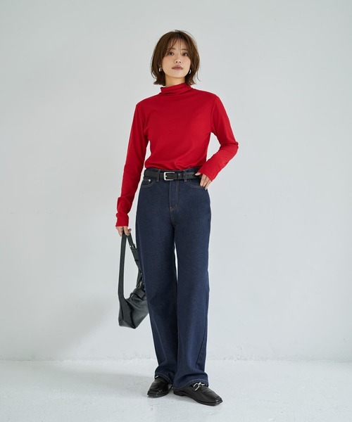 STYLE DELI(スタイルデリ)の「やわらか薄リブルーズタートルトップス(Tシャツ/カットソー・レディース・レッド/ネイビー・FREE)」の14枚目の写真