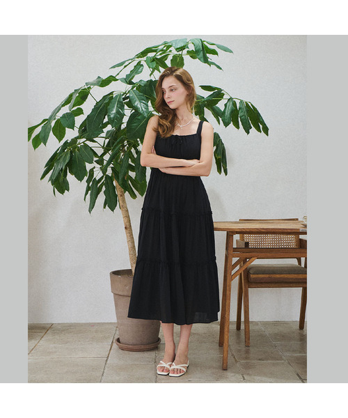 SLOWLOLLI(スローローリ)の「Ribbon shirring sleeveless dress_4 Colors(ワンピース・レディース・アイボリー/ブラック/ブルー/インディゴブルー/オレンジ・FREE/2(L))」の1枚目の写真