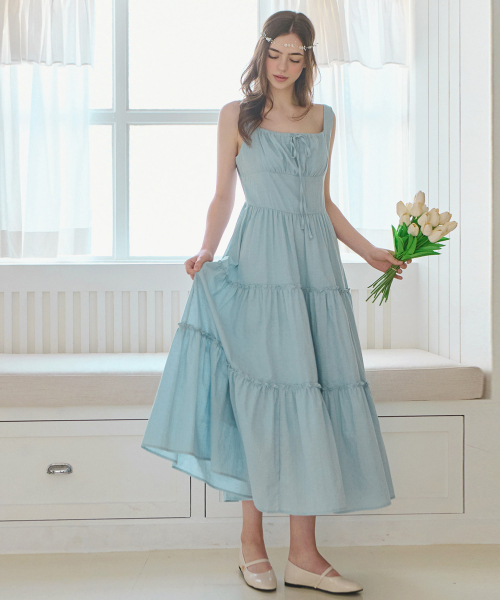SLOWLOLLI(スローローリ)の「Ribbon shirring sleeveless dress_4 Colors(ワンピース・レディース・アイボリー/ブラック/ブルー/インディゴブルー/オレンジ・FREE/2(L))」の10枚目の写真