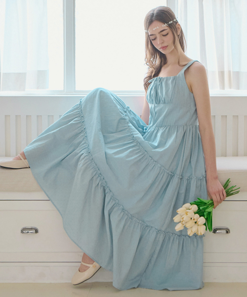 SLOWLOLLI(スローローリ)の「Ribbon shirring sleeveless dress_4 Colors(ワンピース・レディース・アイボリー/ブラック/ブルー/インディゴブルー/オレンジ・FREE/2(L))」の9枚目の写真