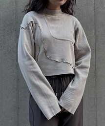 &g'aime（アンジェム）の「【&ｇ'aime 】メロー配色ショートニット　Contrast Lettuce-Edge Short Knit（ニット/セーター）」