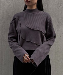 【&g'aime 】メロー配色ショートニット Contrast Lettuce-Edge Short Knit