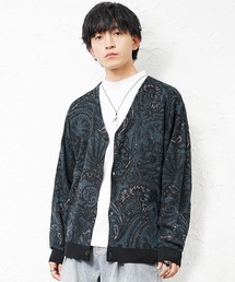 【MinoriTY】ゆる軽ペイズリー柄ノーカラーカーディガン メンズ オーバーサイズ ビッグシルエット ルーズフィット 秋服 冬服