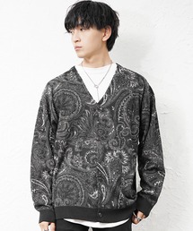 MinoriTY | 【MinoriTY】ゆる軽ペイズリー柄ノーカラーカーディガン メンズ オーバーサイズ ビッグシルエット ルーズフィット 秋服 冬服(カーディガン/ボレロ)