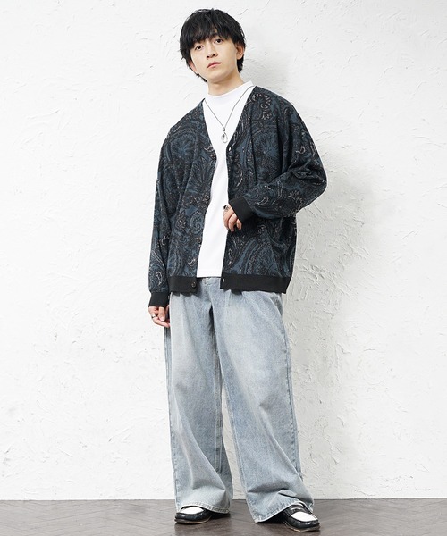 MinoriTY(マイノリティ)の「【MinoriTY】ゆる軽ペイズリー柄ノーカラーカーディガン メンズ オーバーサイズ ビッグシルエット ルーズフィット 秋服 冬服(カーディガン/ボレロ・メンズ・ブラック/ブルー・M/L)」の15枚目の写真