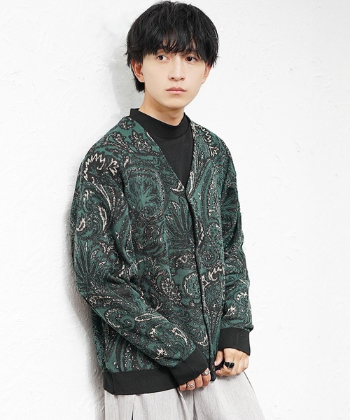 MinoriTY(マイノリティ)の「【MinoriTY】ゆる軽ペイズリー柄ノーカラーカーディガン メンズ オーバーサイズ ビッグシルエット ルーズフィット 秋服 冬服(カーディガン/ボレロ・メンズ・ブラック/ブルー・M/L)」の4枚目の写真