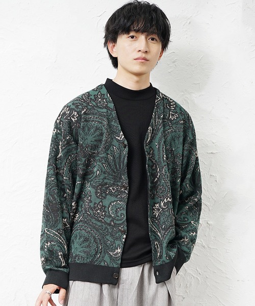 MinoriTY(マイノリティ)の「【MinoriTY】ゆる軽ペイズリー柄ノーカラーカーディガン メンズ オーバーサイズ ビッグシルエット ルーズフィット 秋服 冬服(カーディガン/ボレロ・メンズ・ブラック/ブルー・M/L)」の5枚目の写真