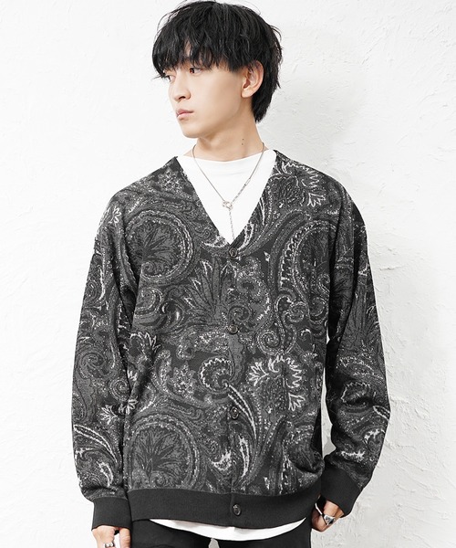 MinoriTY(マイノリティ)の「【MinoriTY】ゆる軽ペイズリー柄ノーカラーカーディガン メンズ オーバーサイズ ビッグシルエット ルーズフィット 秋服 冬服(カーディガン/ボレロ・メンズ・ブラック/ブルー・M/L)」の8枚目の写真