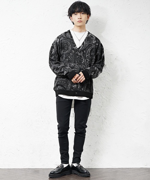 MinoriTY(マイノリティ)の「【MinoriTY】ゆる軽ペイズリー柄ノーカラーカーディガン メンズ オーバーサイズ ビッグシルエット ルーズフィット 秋服 冬服(カーディガン/ボレロ・メンズ・ブラック/ブルー・M/L)」の10枚目の写真