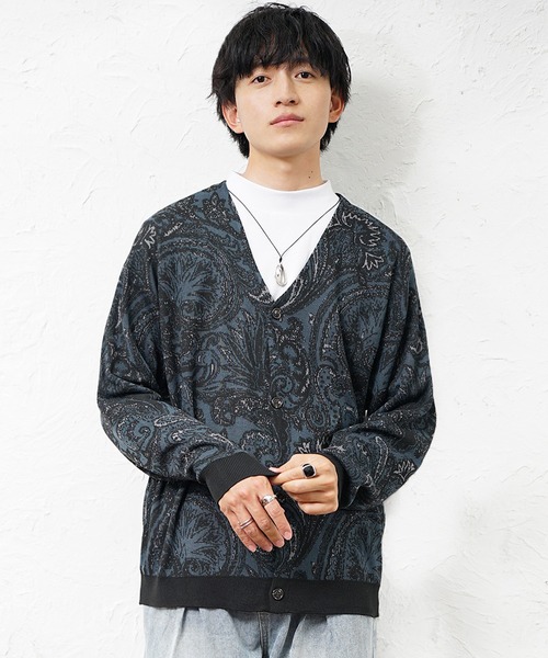 MinoriTY(マイノリティ)の「【MinoriTY】ゆる軽ペイズリー柄ノーカラーカーディガン メンズ オーバーサイズ ビッグシルエット ルーズフィット 秋服 冬服(カーディガン/ボレロ・メンズ・ブラック/ブルー・M/L)」の12枚目の写真