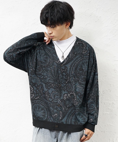 MinoriTY(マイノリティ)の「【MinoriTY】ゆる軽ペイズリー柄ノーカラーカーディガン メンズ オーバーサイズ ビッグシルエット ルーズフィット 秋服 冬服(カーディガン/ボレロ・メンズ・ブラック/ブルー・M/L)」の13枚目の写真