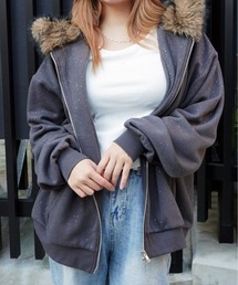 almo（アルモ）の「ラメボリュームファーZIPパーカー(RO)（パーカー）」