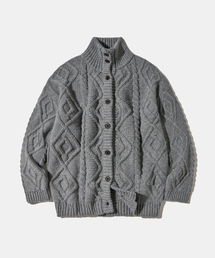 Turtleneck Two Buttons Cardigan C8 Dark gray Melange