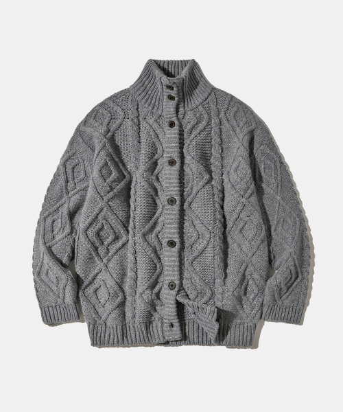 Turtleneck Two Buttons Cardigan C8 Dark gray Melange