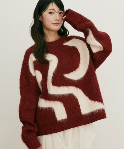 Auntie Rosa（アンティローザ）の「【 shochan direction item 】ジオメトリックジャガードシャギーニット（ニット/セーター・レディース・グレー/レッド・FREE）」の6枚目の写真