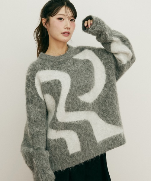 Auntie Rosa（アンティローザ）の「【 shochan direction item 】ジオメトリックジャガードシャギーニット（ニット/セーター・レディース・グレー/レッド・FREE）」の20枚目の写真