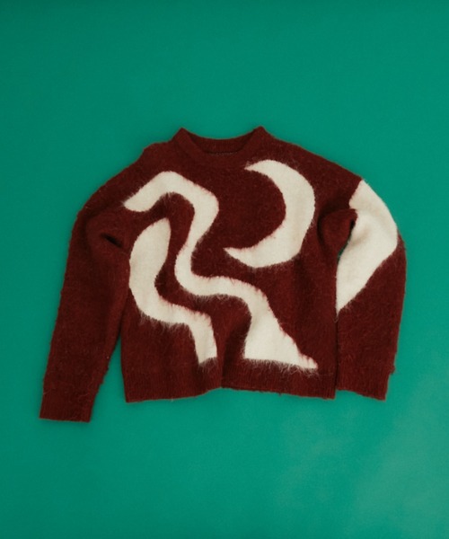 Auntie Rosa（アンティローザ）の「【 shochan direction item 】ジオメトリックジャガードシャギーニット（ニット/セーター・レディース・グレー/レッド・FREE）」の3枚目の写真