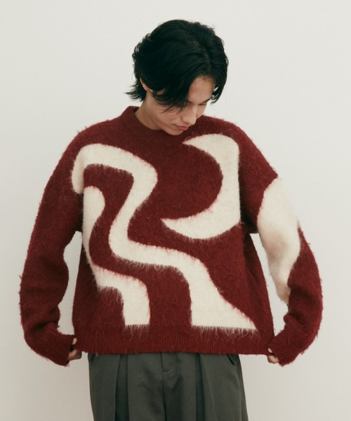 Auntie Rosa（アンティローザ）の「【 shochan direction item 】ジオメトリックジャガードシャギーニット（ニット/セーター・レディース・グレー/レッド・FREE）」の13枚目の写真