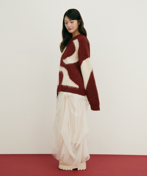 Auntie Rosa（アンティローザ）の「【 shochan direction item 】ジオメトリックジャガードシャギーニット（ニット/セーター・レディース・グレー/レッド・FREE）」の11枚目の写真