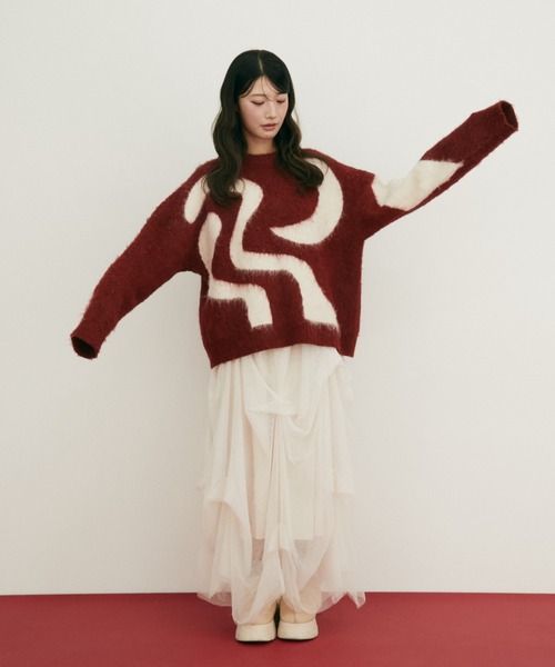 Auntie Rosa（アンティローザ）の「【 shochan direction item 】ジオメトリックジャガードシャギーニット（ニット/セーター・レディース・グレー/レッド・FREE）」の10枚目の写真