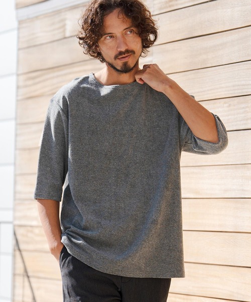 CAMBIO(カンビオ)の「mt10148- ボートネックパイル5分袖カットソー(CMB-R0205)(Tシャツ/カットソー・メンズ・ブラック/グレー/ホワイト・S/M/L)」の3枚目の写真