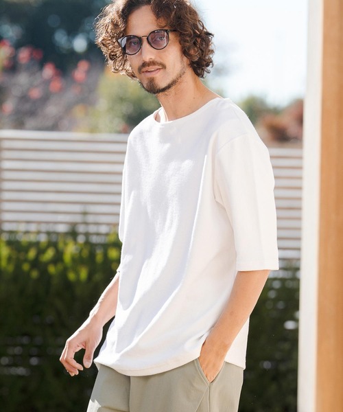 CAMBIO(カンビオ)の「mt10148- ボートネックパイル5分袖カットソー(CMB-R0205)(Tシャツ/カットソー・メンズ・ブラック/グレー/ホワイト・S/M/L)」の2枚目の写真
